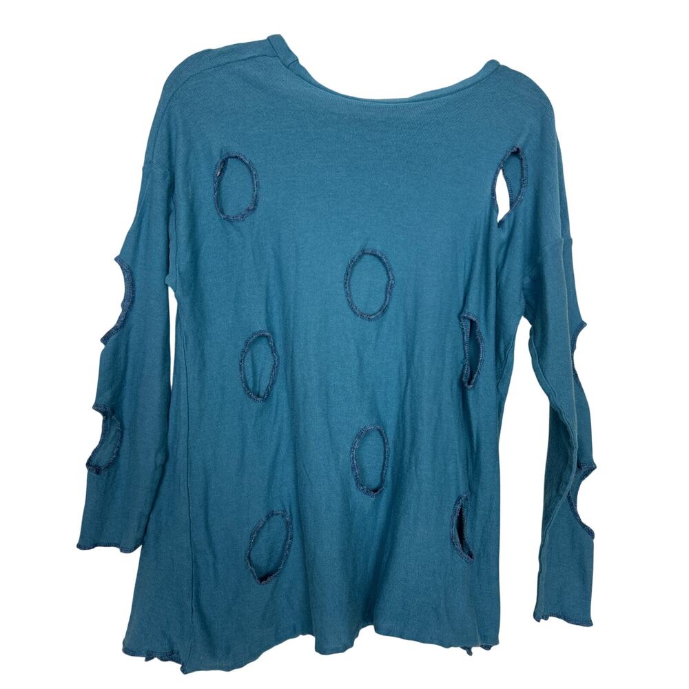 Axel Hardy Womens M Blue Distressed Boho Lagenlook Long Sleeve Top Designer